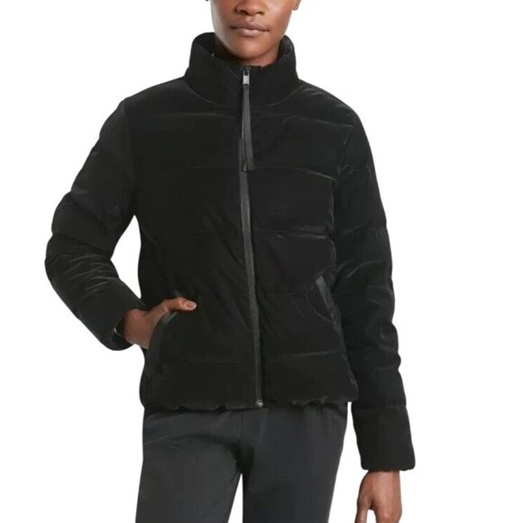Athleta Venice Odyssey Velvet Down Jacket Womens Size M Warm Puffer Coat Black - Picture 1 of 10